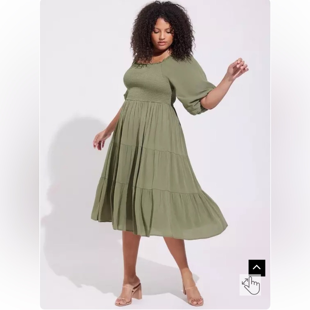 Torrid Midi Gauze Off the Shoulder Tiered Dress Size 3